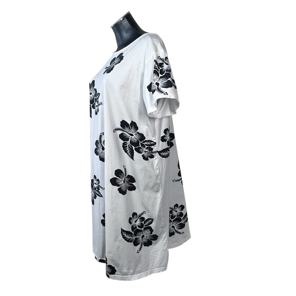 VINTAGE FAVANT Floral Hawaiian Short Sleeve Cotton Dress White & Black Size XXL - Picture 3 of 16